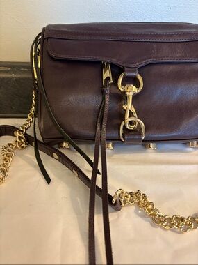 Rebecca Minkoff Dark Brown Leather Chain Strap Crossbody with Gold Hardware